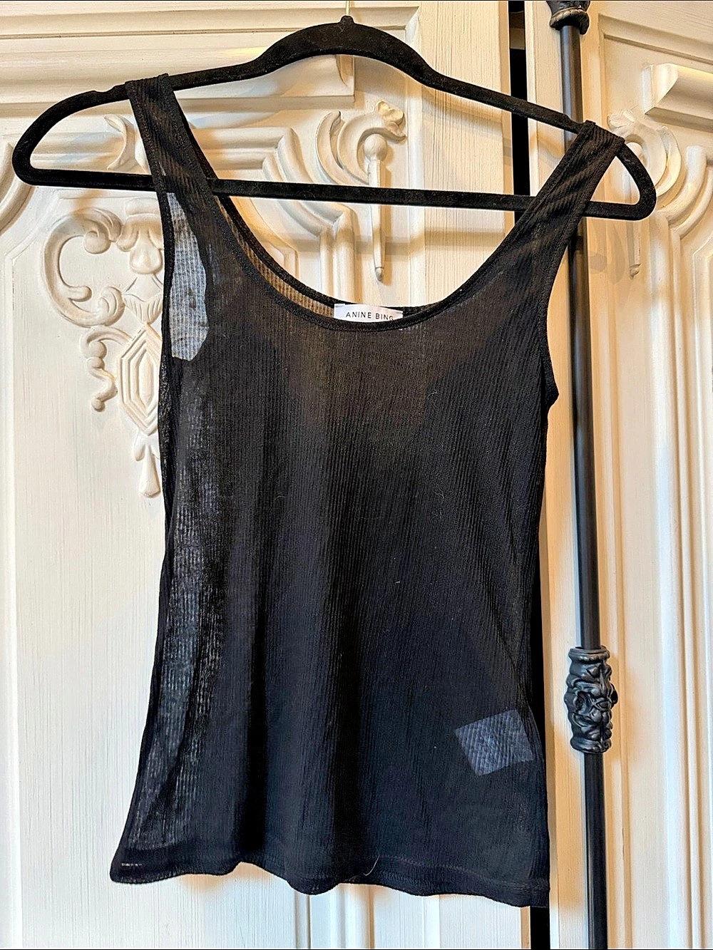 Anine Bing Ribbed Tank Top in Black Size Small